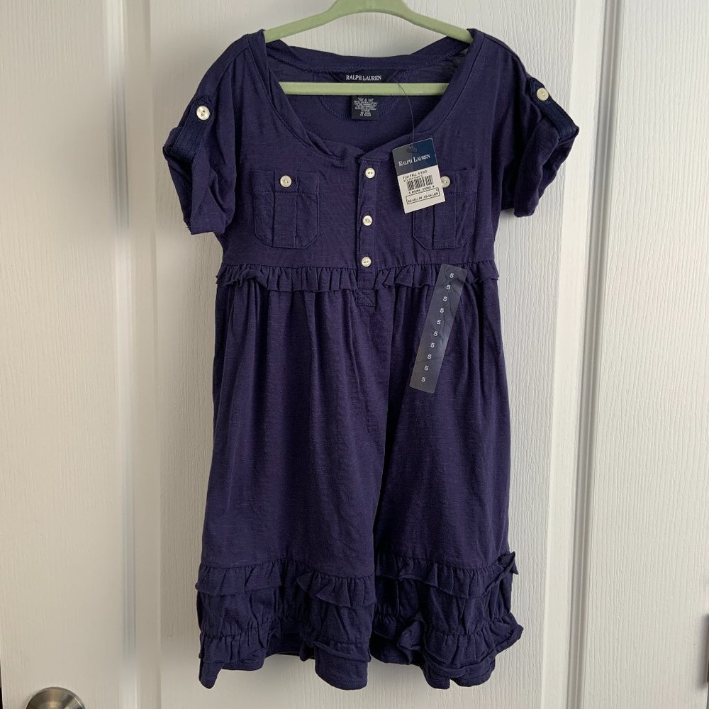 Girl's Ralph Lauren 100% Cotton Navy Blue Long Dress Size 5